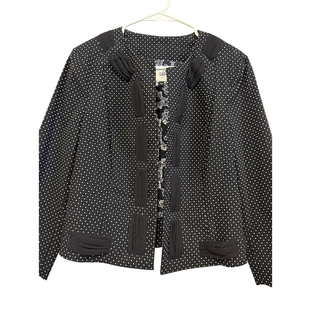 Cabi Standout Polka Dot Blazer Women 12 Black White Ruffle Trim Jacket